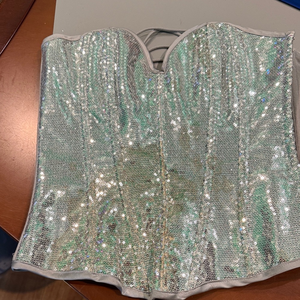Fredrick’s of Hollywood Women’s Sequin Strapless Corset Top - Mint Green